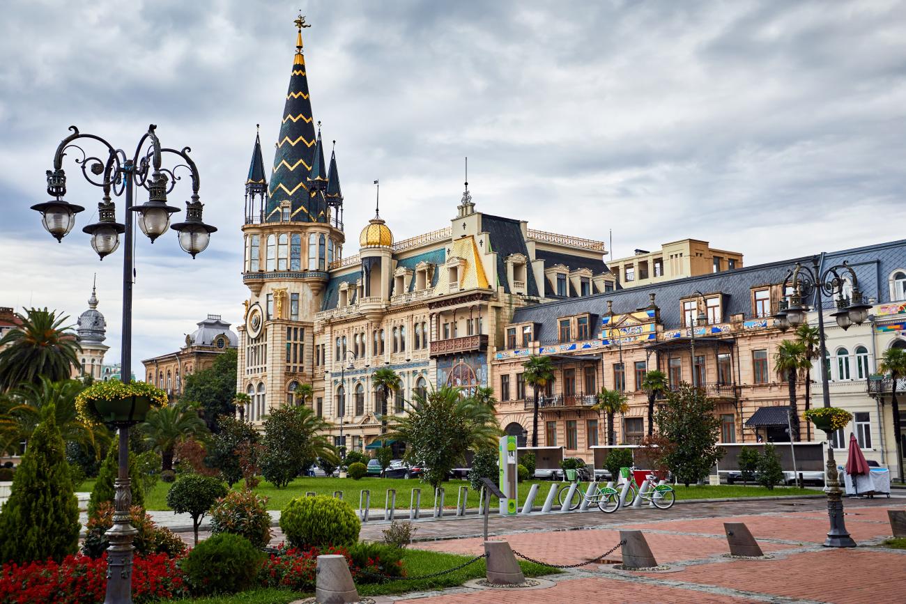 Facade of old french-style building in Batumi, Georgia